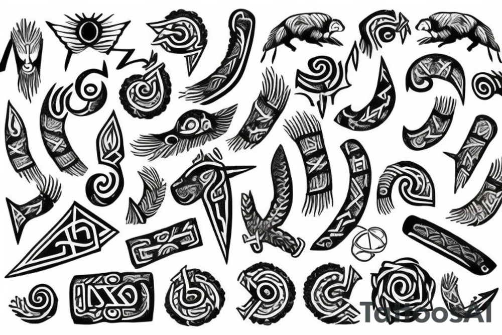 Nordic runes with animals tattoo idea