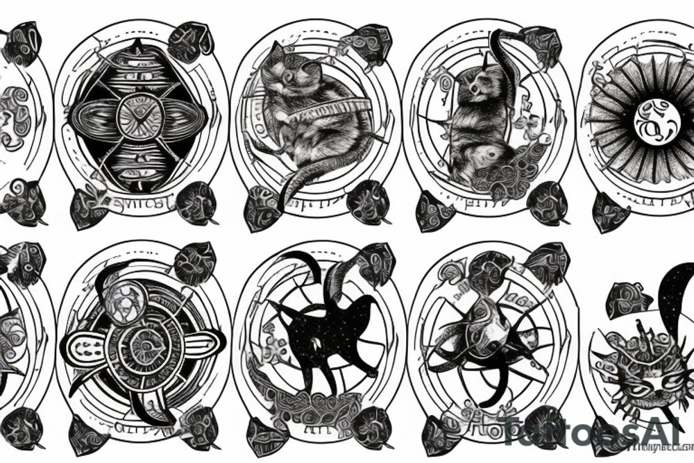 tarot moon star wheel of fortune cat tattoo idea
