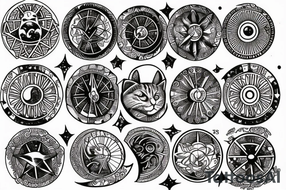 tarot moon star wheel of fortune cat tattoo idea