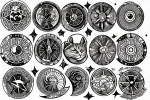 tarot moon star wheel of fortune cat tattoo idea