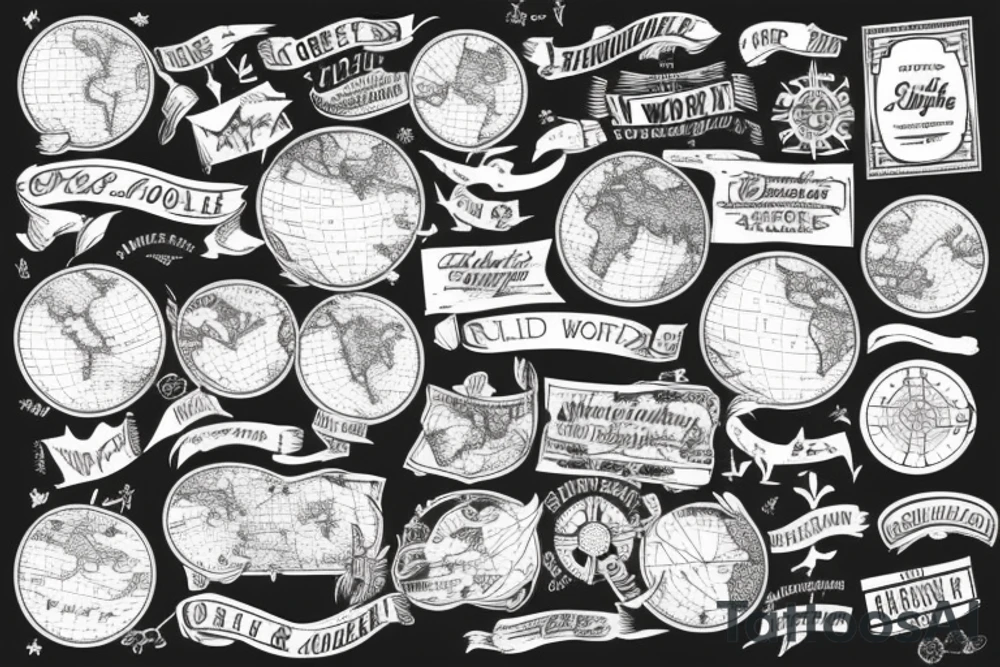 vintage map o world tattoo idea