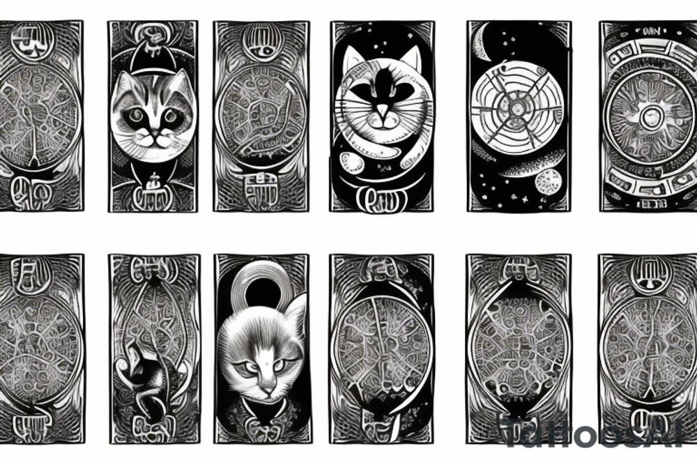 tarot moon star wheel of fortune cat tattoo idea