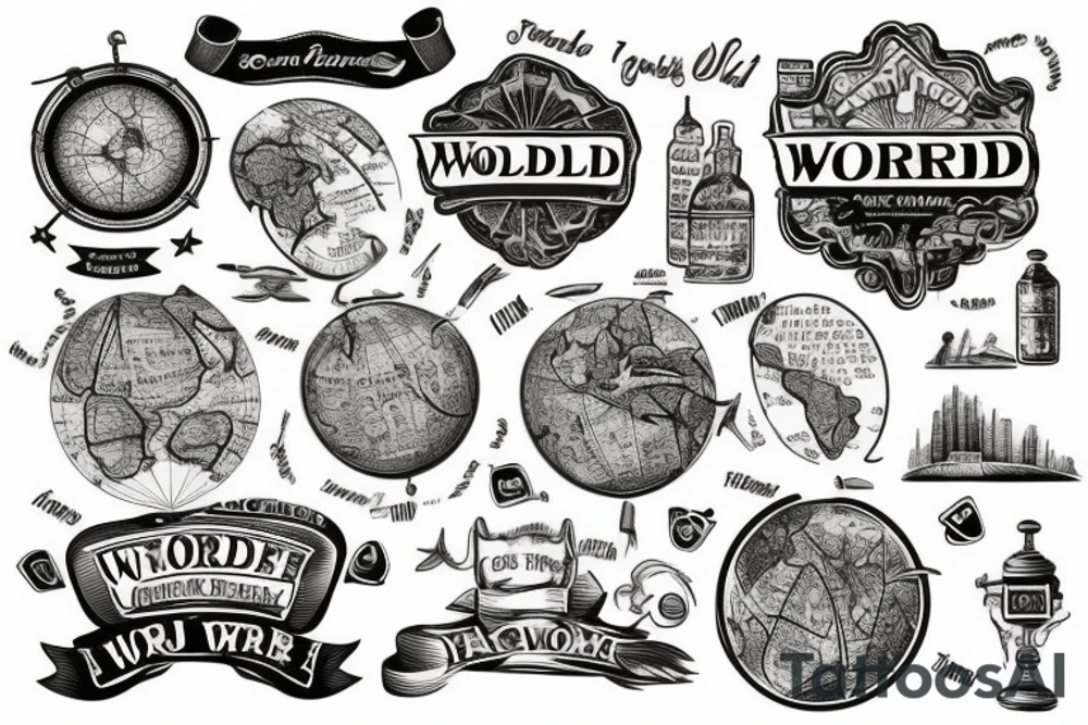 vintage map o world tattoo idea