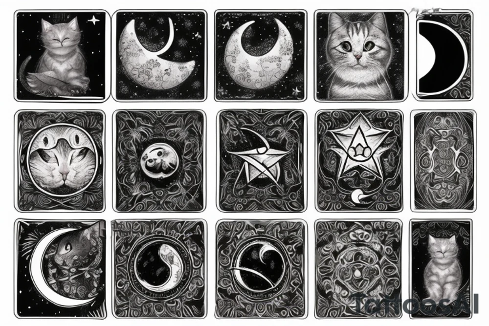 tarot moon star cat tattoo idea
