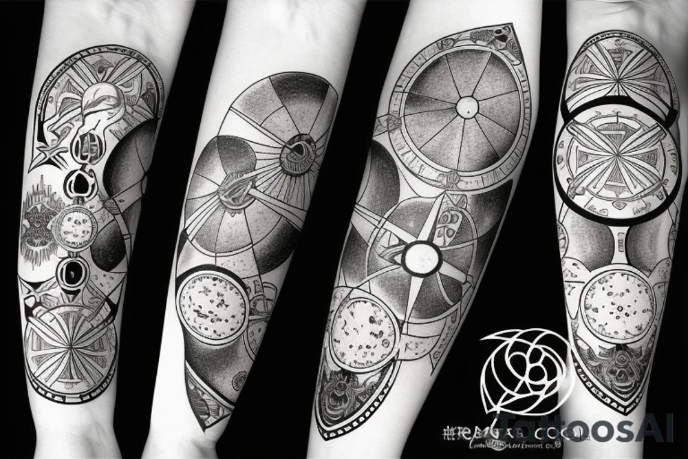 tarot moon star wheel of fortune sleeve tattoo idea