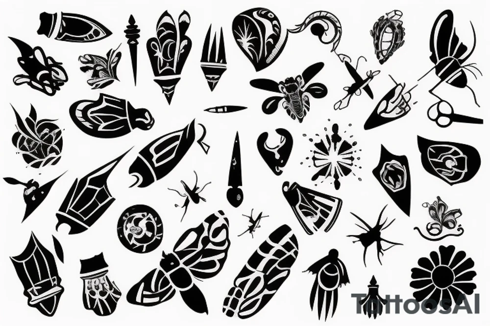 combination of fly and nails tattoo idea