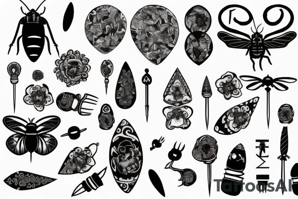 combination of fly and nails tattoo idea
