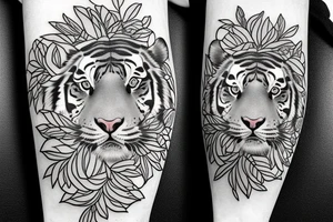 Tiger footprint hides in flower tattoo idea