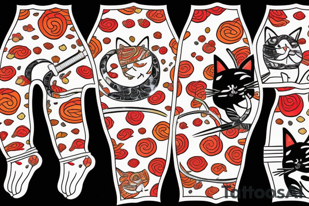 Cat wearing kimono with katana tattoo idea