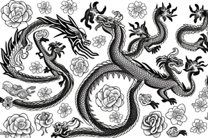 Dragon with pink flowers tattoo idea