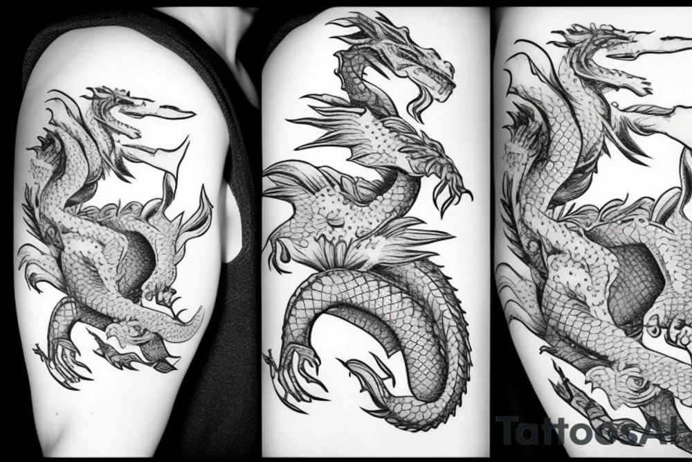 Dragon with pink flowers tattoo idea