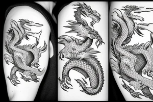 Dragon with pink flowers tattoo idea