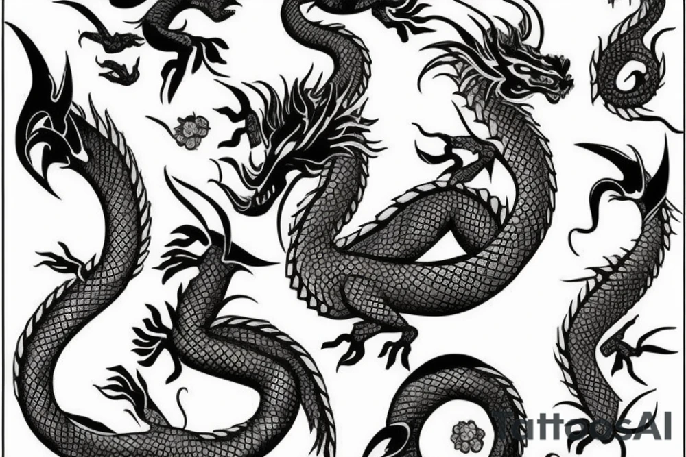 Dragon with pink flowers tattoo idea