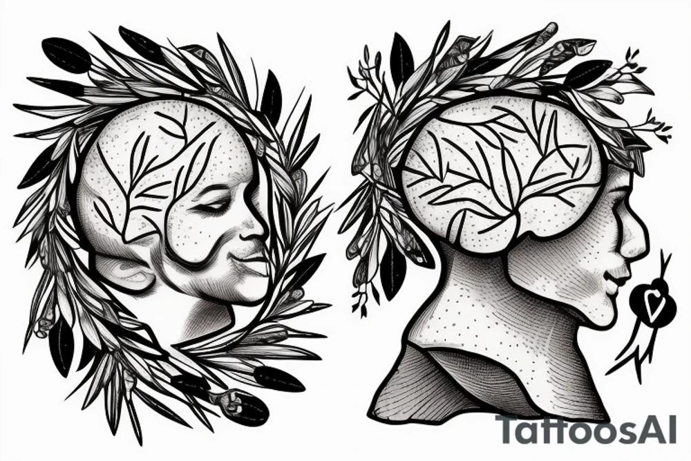 A libra made out of olive branches, with a brain and a heart on each side of the libra, which is controlled by a puppeteer tattoo idea