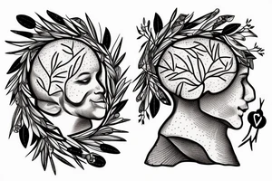 A libra made out of olive branches, with a brain and a heart on each side of the libra, which is controlled by a puppeteer tattoo idea