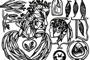 A libra made out of olive branches, with a brain and a heart on each side of the libra tattoo idea