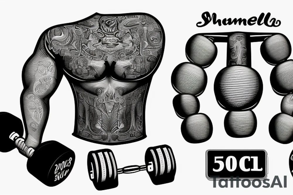 1 Realistic looking 50 pound dumbbell with shadow tattoo idea