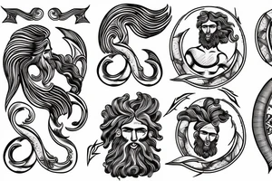 Antique Poseidon greek god with wave design tattoo idea