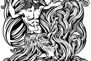 Antique Poseidon greek god with wave design tattoo idea