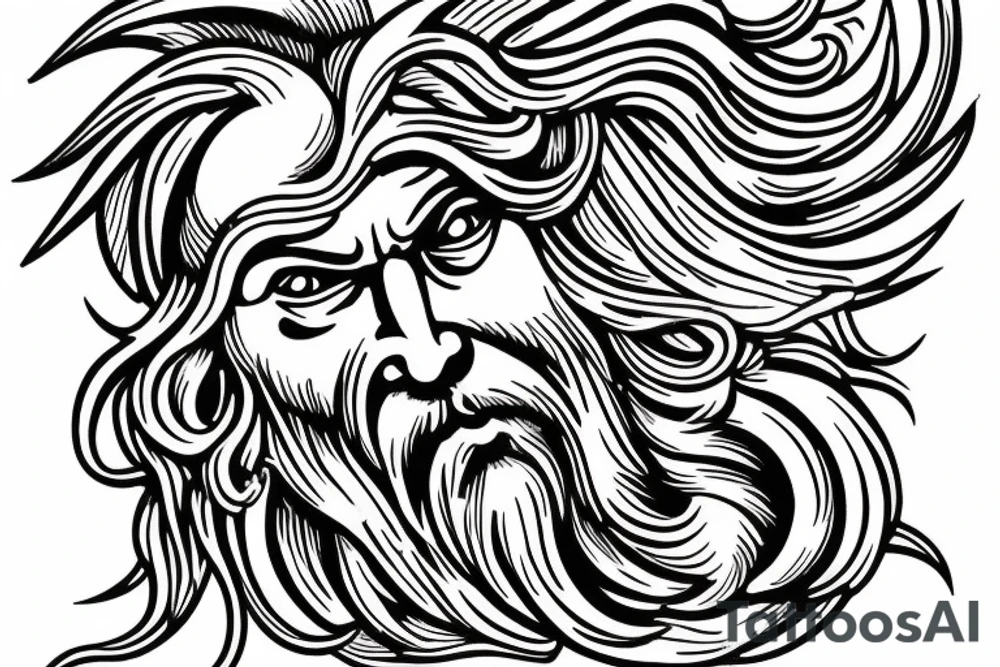 Antique Poseidon greek god with wave design tattoo idea