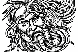 Antique Poseidon greek god with wave design tattoo idea