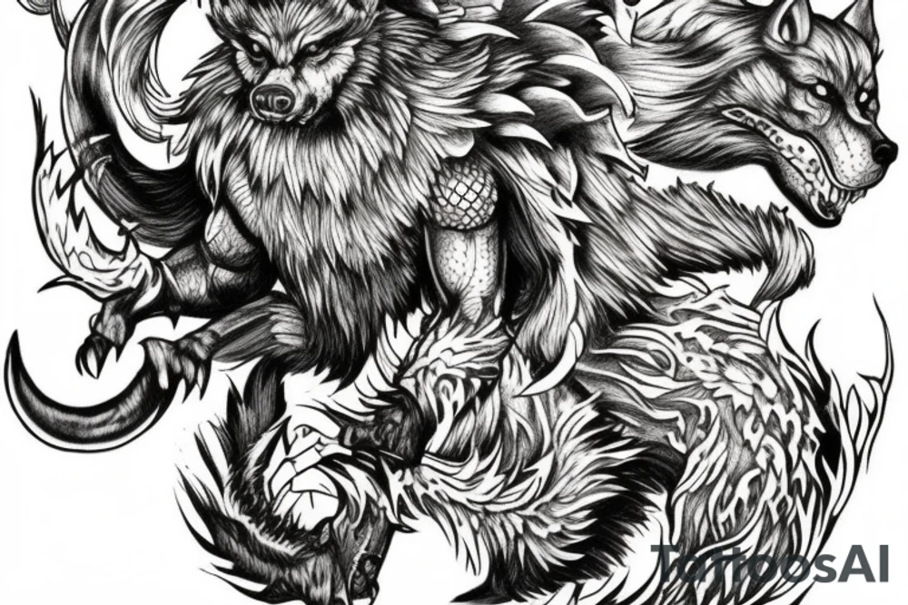 Fenrir fighting Odin tattoo idea