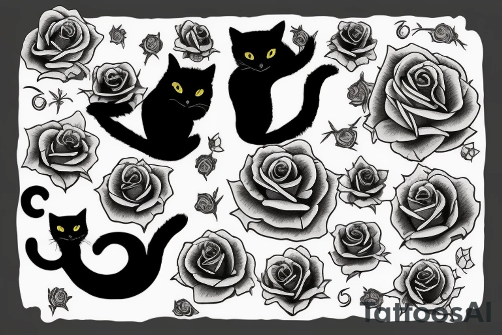 Black cat with rose tattoo idea