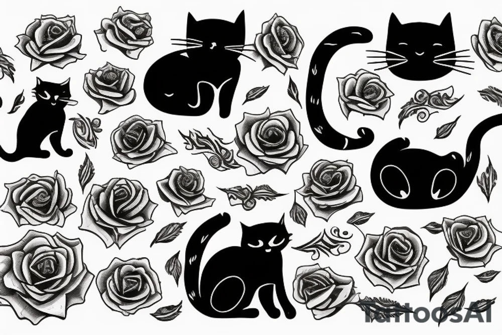 cat with rose tattoo idea