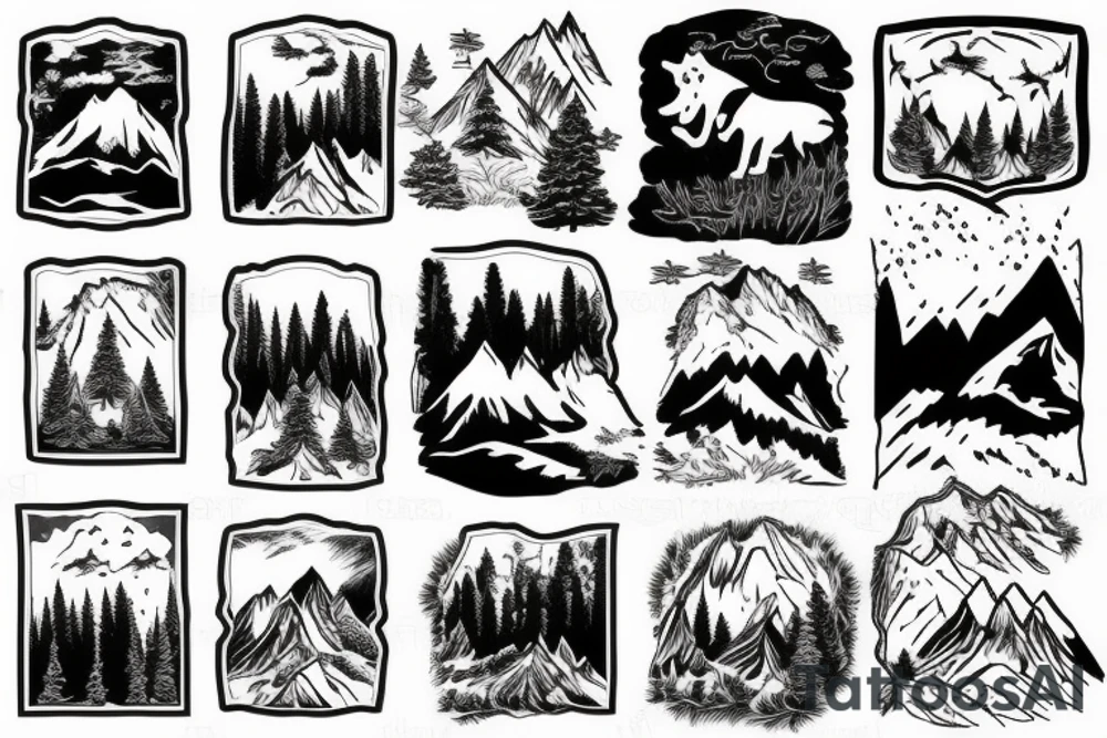 large white dog, mountains and conifers in the background tattoo idea