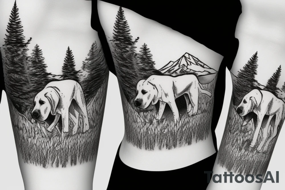 large white dog, mountains and conifers in the background tattoo idea