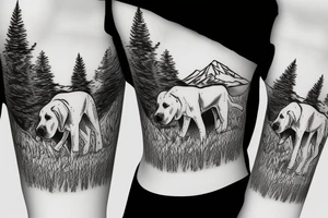 large white dog, mountains and conifers in the background tattoo idea
