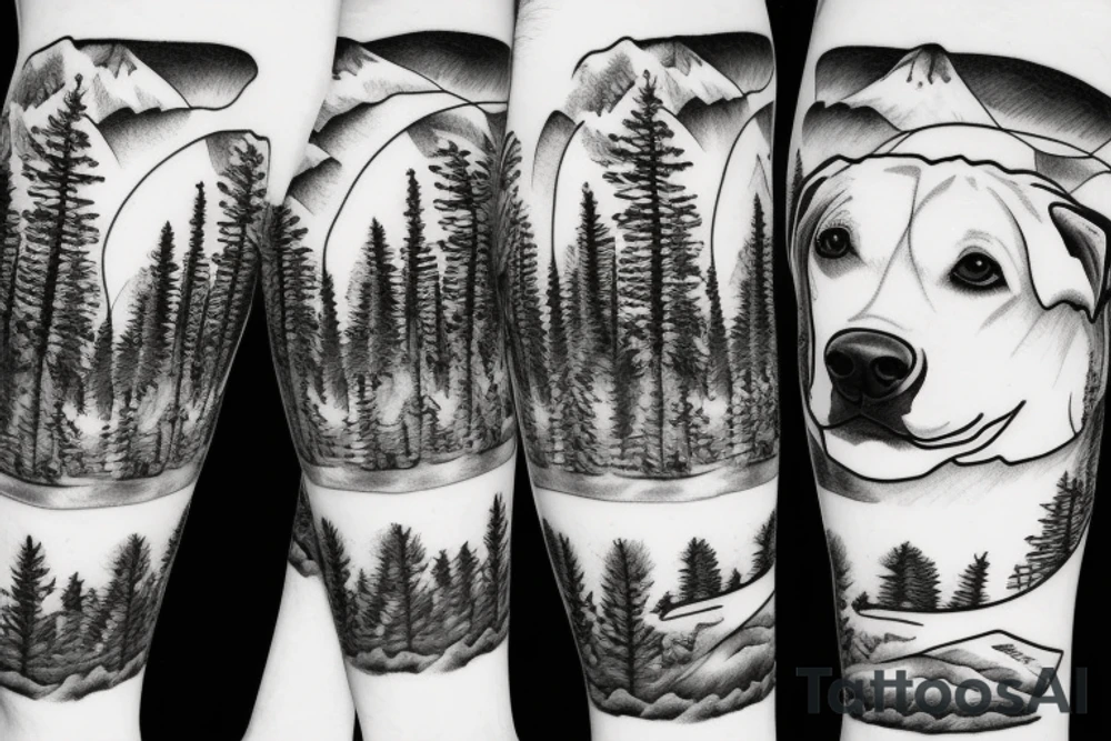 large white dog, mountains and conifers in the background tattoo idea