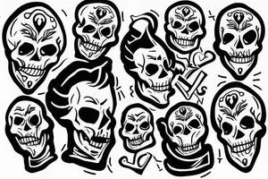 a headless skeleton juggling three heads tattoo idea