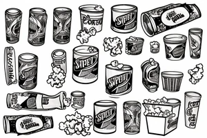 can of sprite eating popcorn tattoo idea