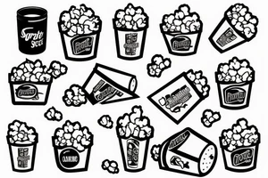 can of sprite eating popcorn tattoo idea