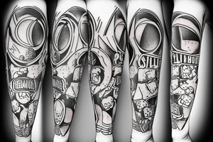 can of sprite with legs and hands eating popcorn tattoo idea