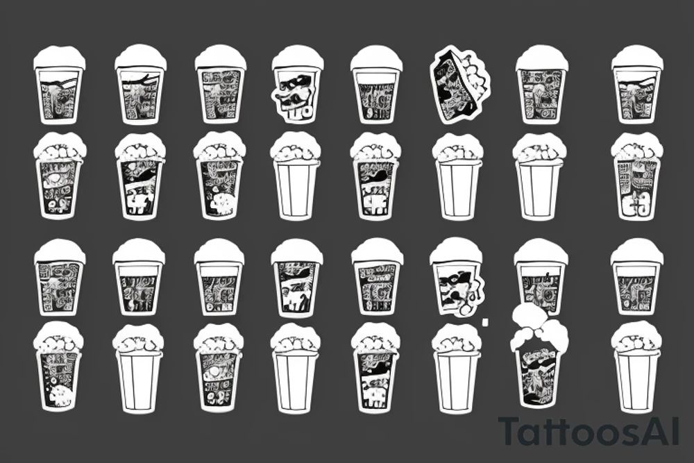 can of sprite with legs and hands eating popcorn tattoo idea