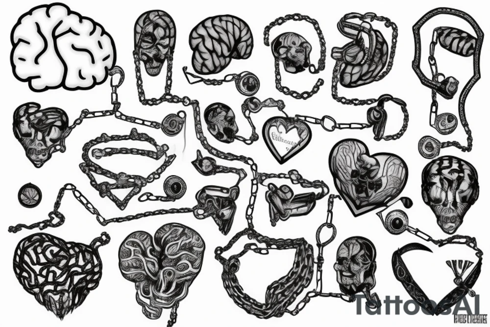 Heart being held down by chains and the brain tattoo idea Heart being held down by chains and the brain tattoo idea