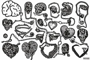 Heart being held down by chains and the brain tattoo idea