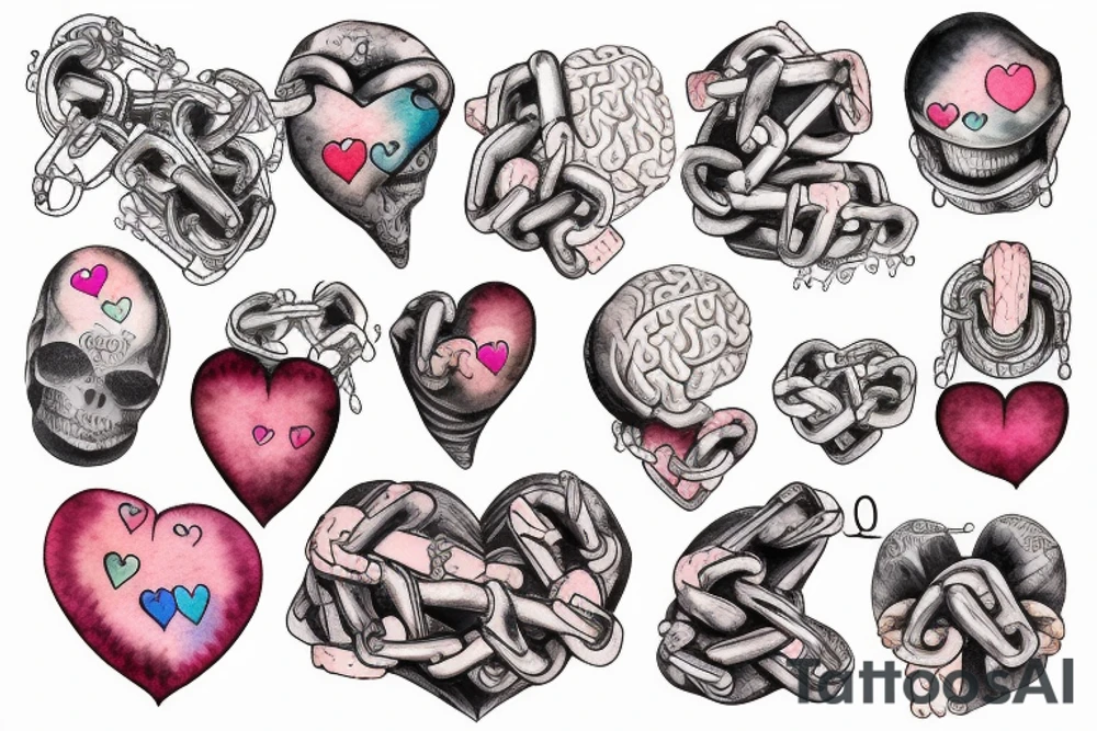 Heart being held down by chains and the brain tattoo idea