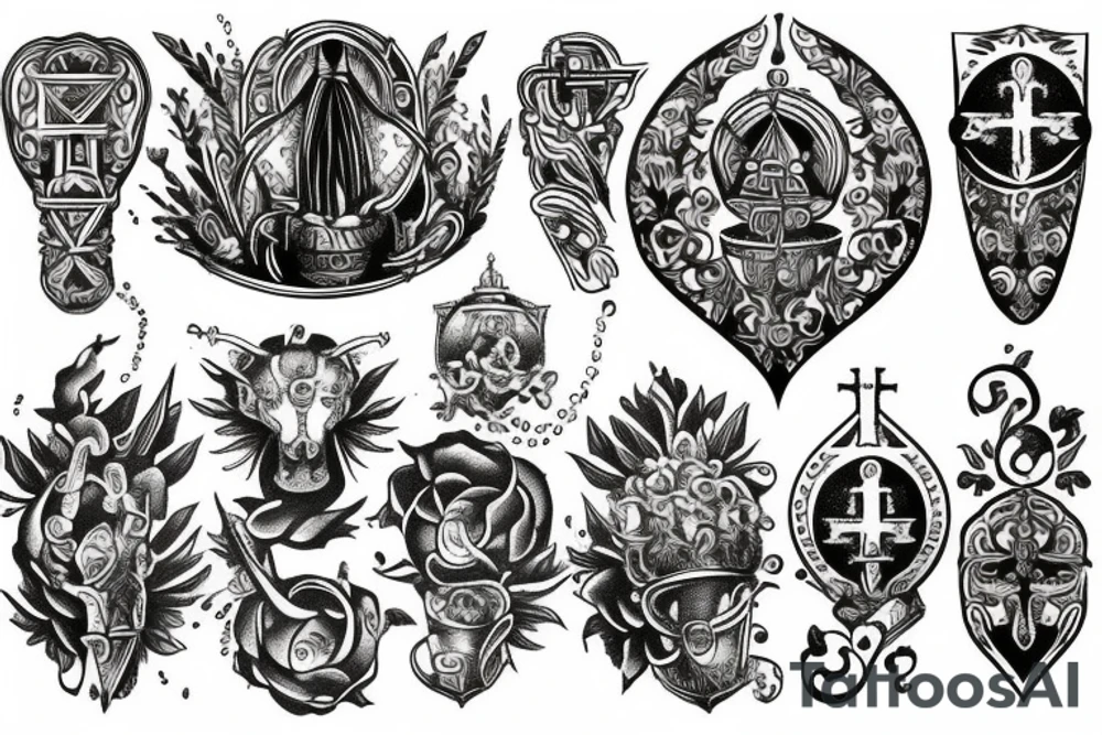 Small tattoo, medival engraving style, holy grail tattoo idea