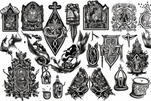 Small tattoo, medival engraving style, holy grail tattoo idea