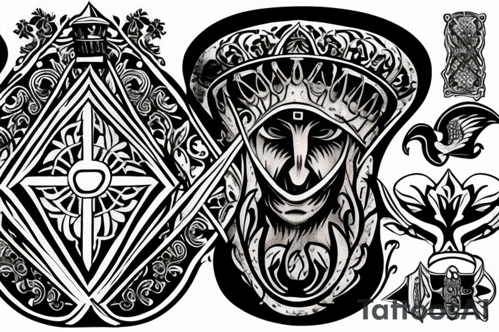 Small tattoo, medival engraving style, holy grail tattoo idea