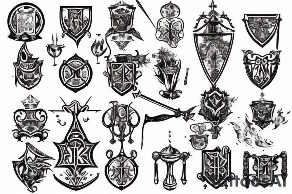 Small tattoo, medival engraving style, holy grail tattoo idea