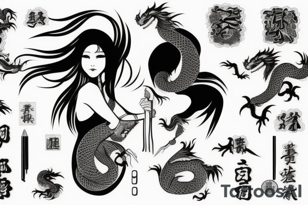Woman with fan and the dragon tattoo idea