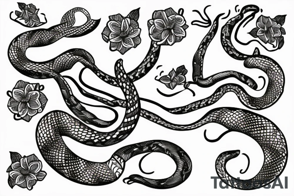 snake in flowers with a travel motif tattoo idea