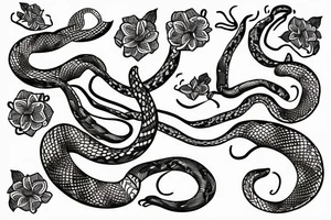 snake in flowers with a travel motif tattoo idea