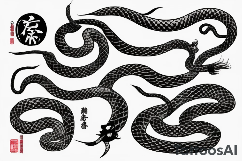 japanese warrior with sword and snake tattoo idea