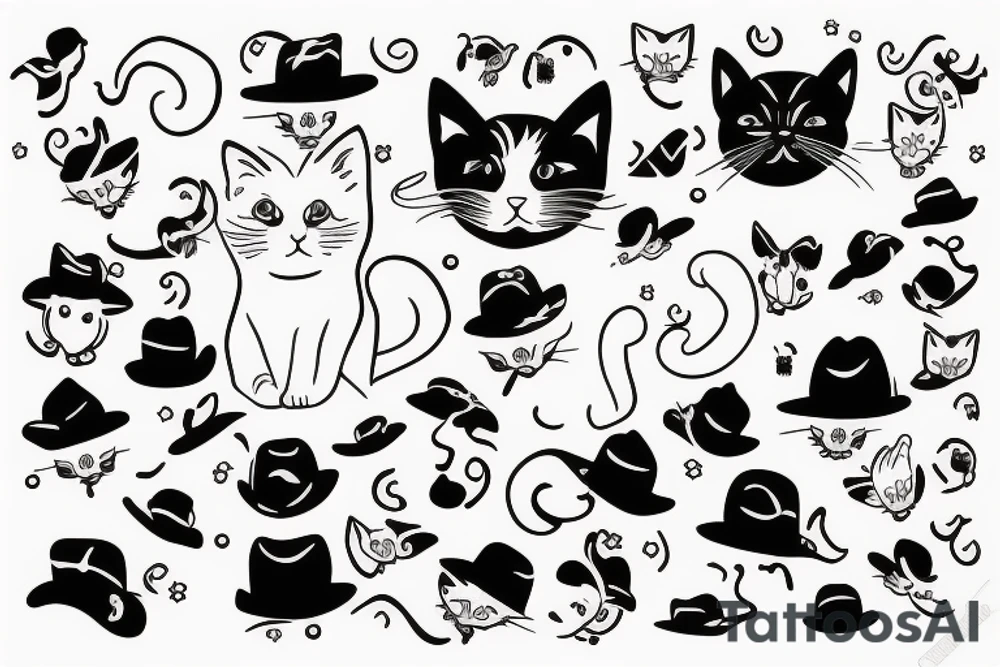 White cat with black hat tattoo idea