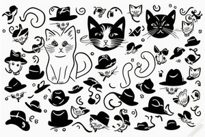 White cat with black hat tattoo idea